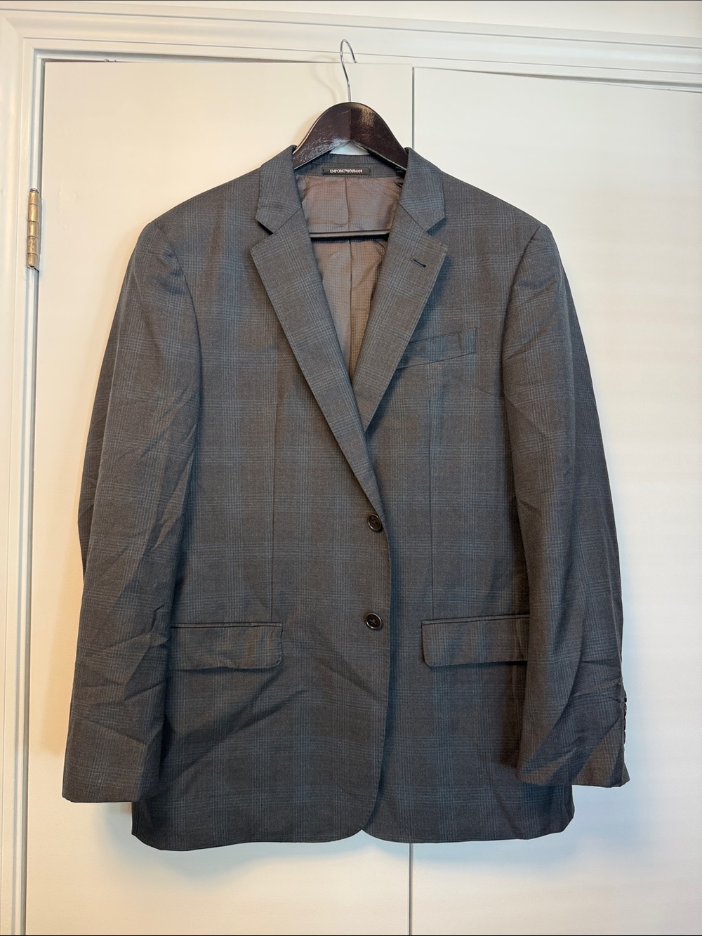 Emporio Armani Gray Plaid Two-Button Blazer